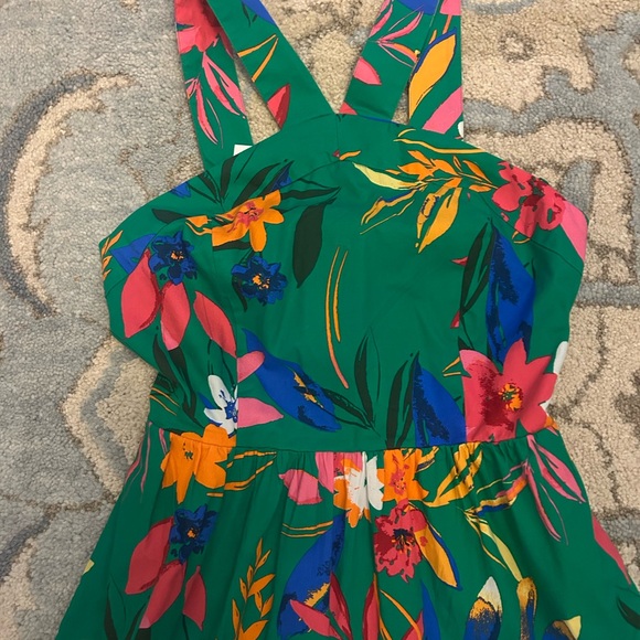 J. Crew Green Tropical Floral Halter Midi Dress with Bright Accents - Picture 3 of 12